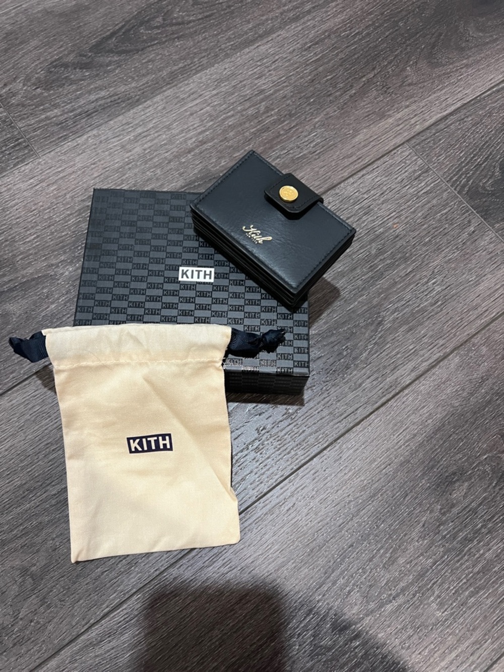 Black Leather Snap card case from KITH